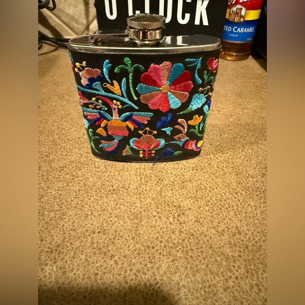 Embroidered Floral Hip Flask